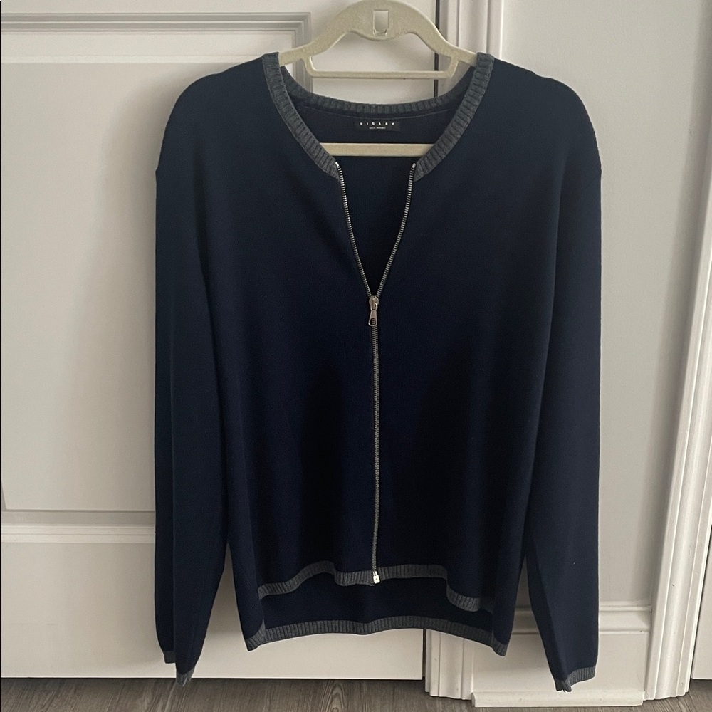 Sisley Dark Blue and Gray Knit Zip Sweater